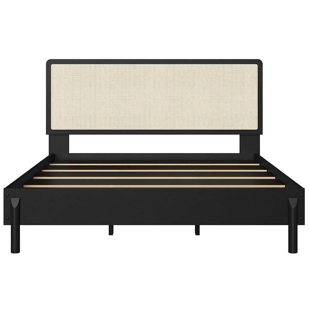 Cama Quenn Palhinha Oslo 27056 Pes Madeira 152 Cm Artesano Nero