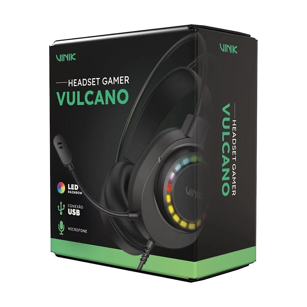 Headset Gamer Vinik VKHSGVCN Vulcano USB com LED Rainbow para Pc e Console