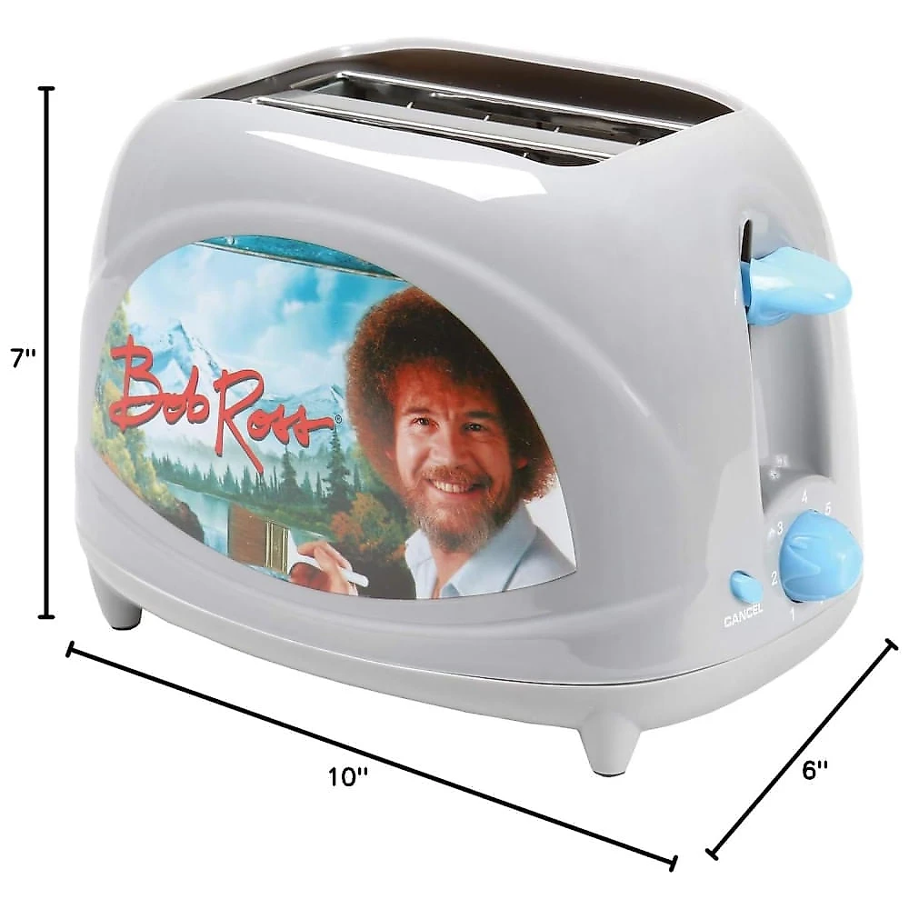 Torradeira 2 Fatias com Tema BobRoss, Termostato Ajustável e Fácil de Limpar, 110V 650W, BobRoss, Cinza e Azul 110v