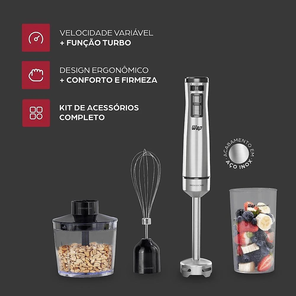 Mixer 3 em 1 WAP WM1 600W Velocidade Variavel Turbo Inox Prosdocimo Cinza 110V