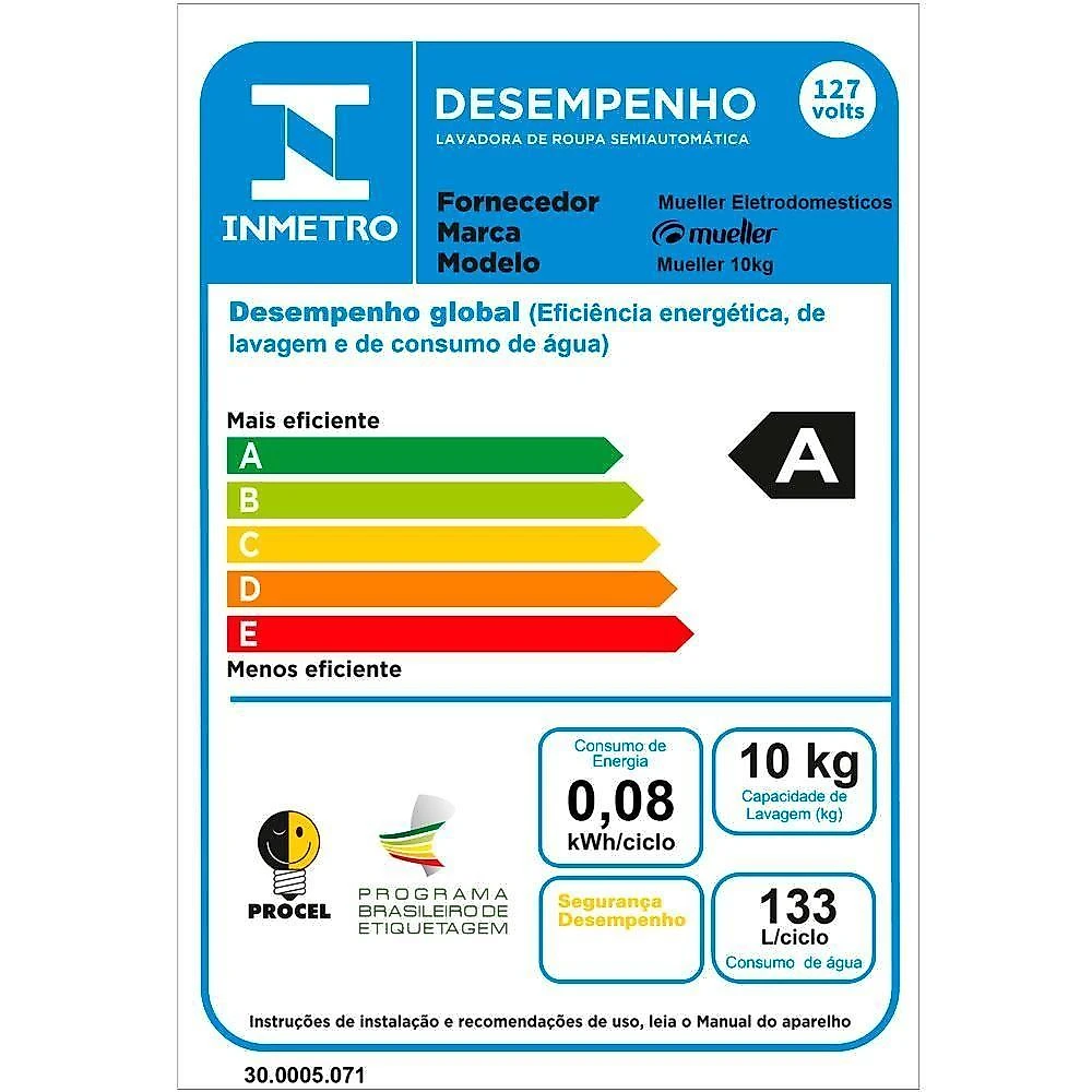Lavadora Semiautomática Mueller Family Lite 10kg Branca 220V