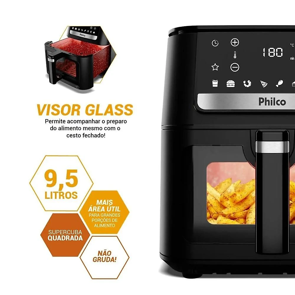 Air Fryer Philco 9,5 Litros Visor Glass Redstone PAF95A - 110V 110 Volts
