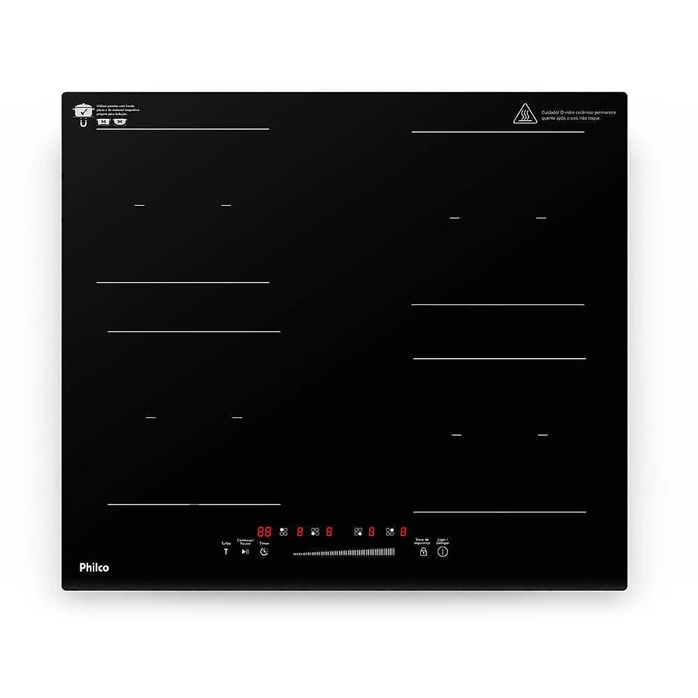 Cooktop De Indução Philco PCTQ1 4 Bocas Função Turbo Display Digital Painel Touch Preto 220V