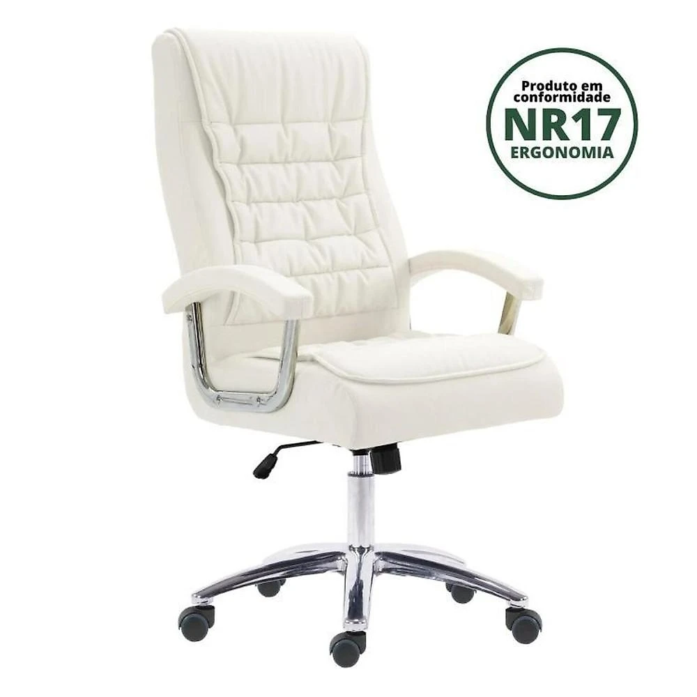 Kit 5 Cadeiras Escritório Presidente Ergonômica NR17 Corino Mola Ensacada Kit 5 Cadeiras Big Mola Ensacada para Escritório Presidente Giratória em Couro com Nr17 Branco