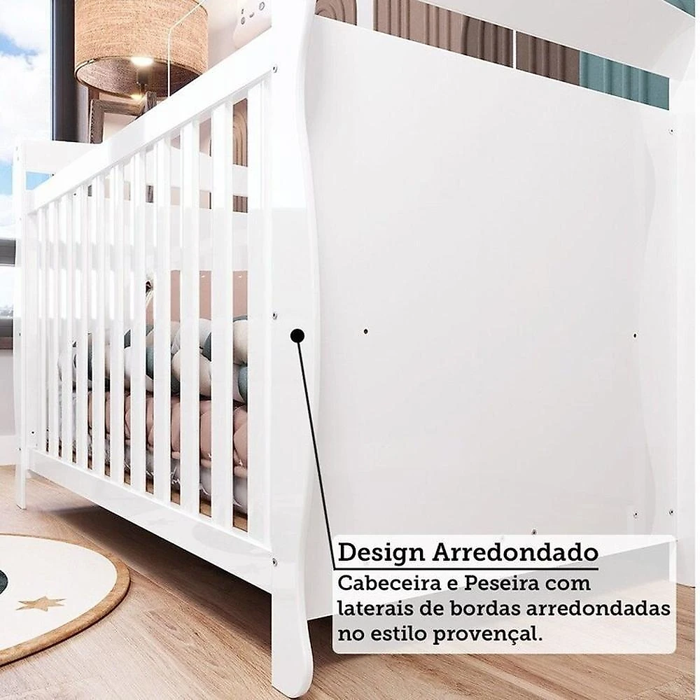 Quarto de Bebê com Guarda-roupa 4 Portas e Berço Minicama 100% Mdf Nina Espresso Móveis Branco Brilho