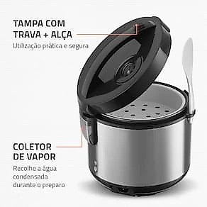 Panela Elétrica de Arroz Mondial PE-43 6 Xícaras - Preta/Inox 110V