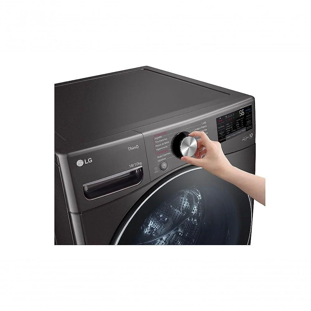 Lava e Seca LG Smart 18kg Black Inox com Inteligência Artificial AIDD™ WD18BV2S6B 127V