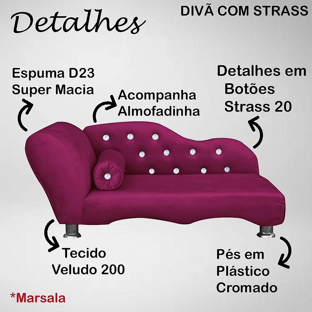 Cama Caminha Diva Pet Veludo Strass Marsala Dvinn Marsala