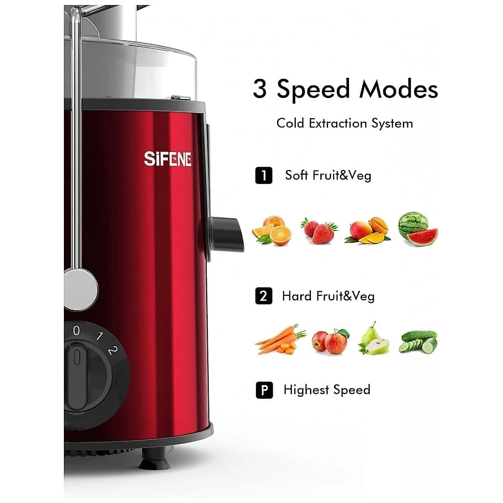 Centrífuga de Frutas e Vegetais Fácil de Limpar, em Aço Inoxidável, 110V 400W, SiFENE, Vermelha