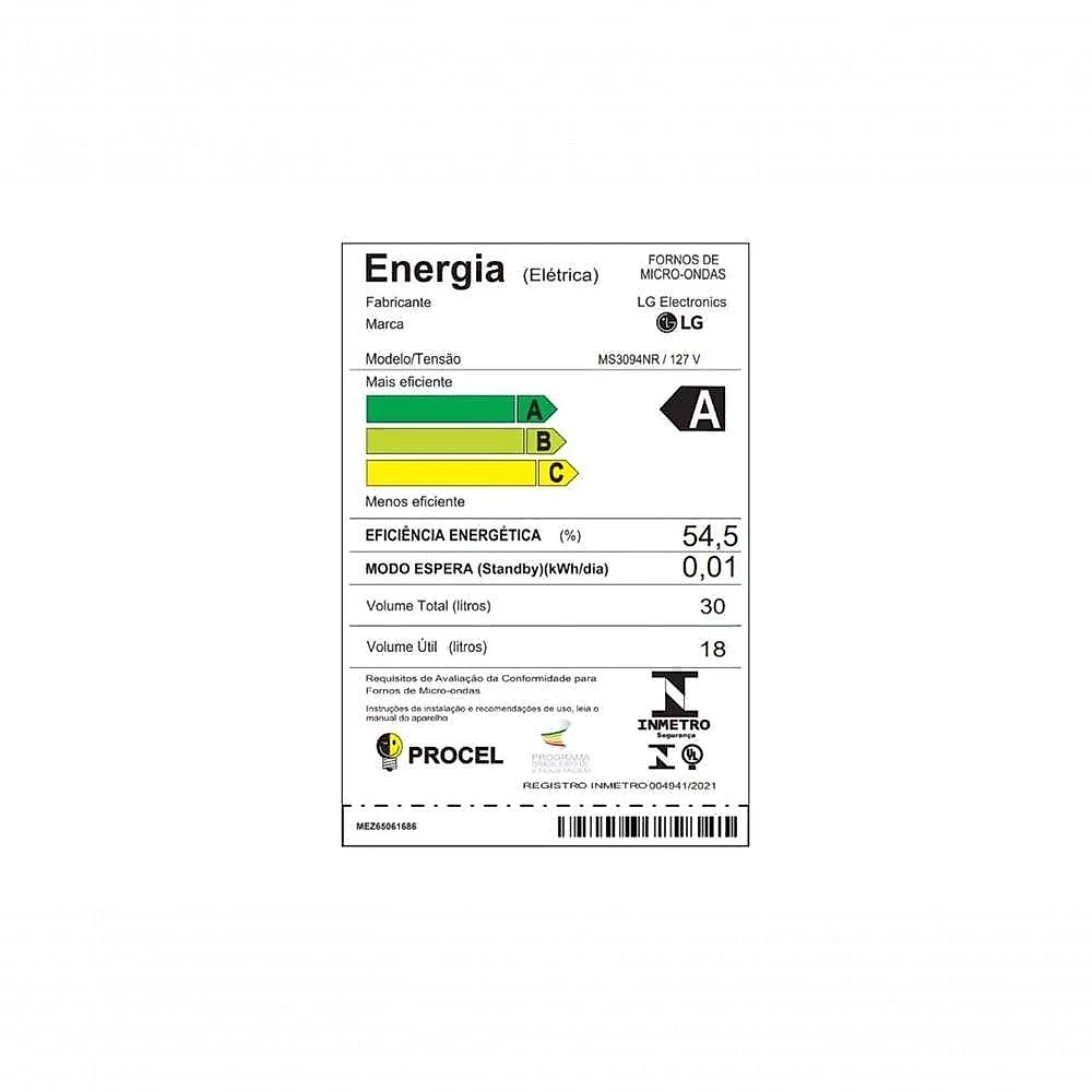 Micro-ondas NeoChef LG 30L Espelhado Limpa Fácil MS3094NR 110V