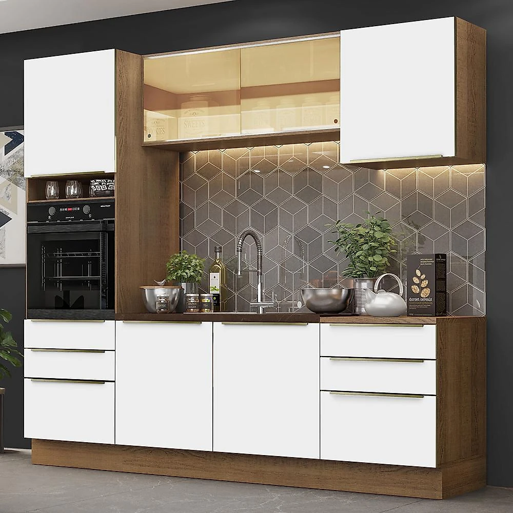 Cozinha completa madesa lux 240002 com armário e balcão - rustic/branco veludo