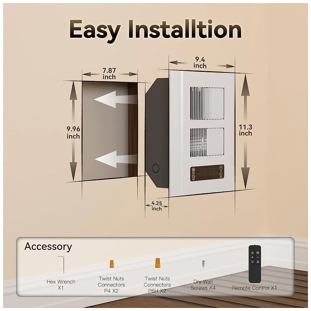 Aquecedor Elétrico Parede INFANDY Branco Termostato Digital Timer Trava Infantil 1500W 120V