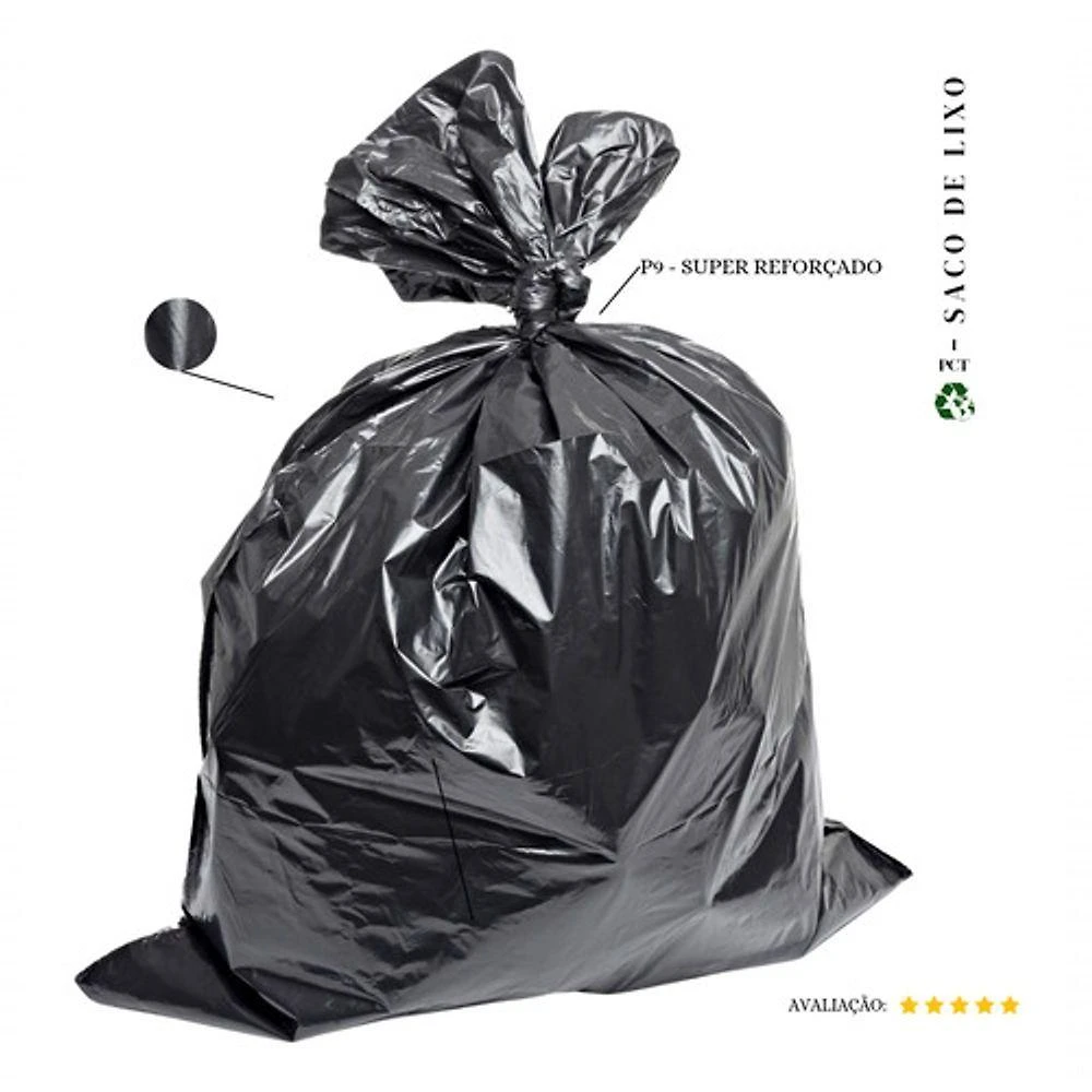 Saco de Lixo P9 Preto 200 LITROS Super Reforçado 0,11 MICRAS com 50 Unidades para Uso Doméstico