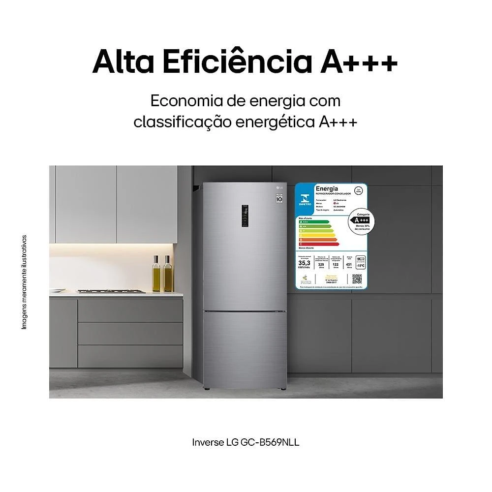 Geladeira lg frost free inverse conectividade inteligente inox look - 451l