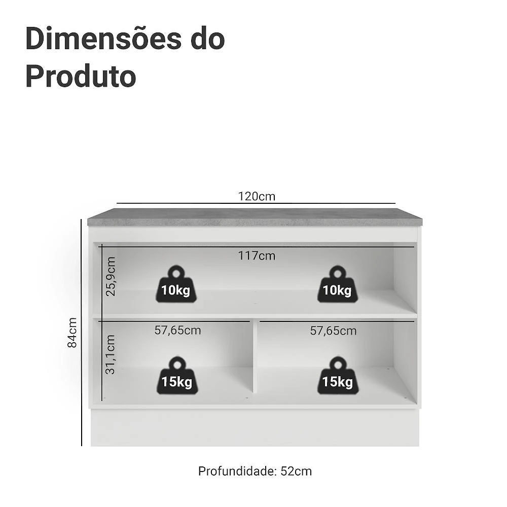 Balcão gabinete de pia 120 cm (com tampo) branco/crema vik madesa