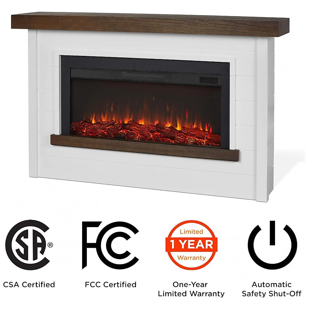 Lareira Elétrica Real Flame Bernice 170,18 cm com Suporte para Sala de Estar ou Quarto, Inserto de Lareira Substituível, Efeito Realista de Lenha e