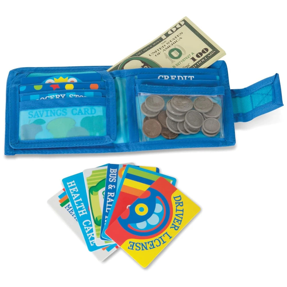 Carteira Infantil com Dinheiro e Cartões Fictícios para Brincar de Compras, Melissa & Doug, Azul