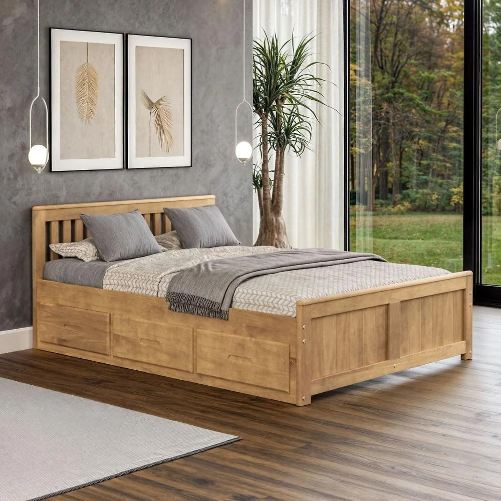 Cama Viúva com 6 Gavetas em Madeira Maciça Cera tons&madeira