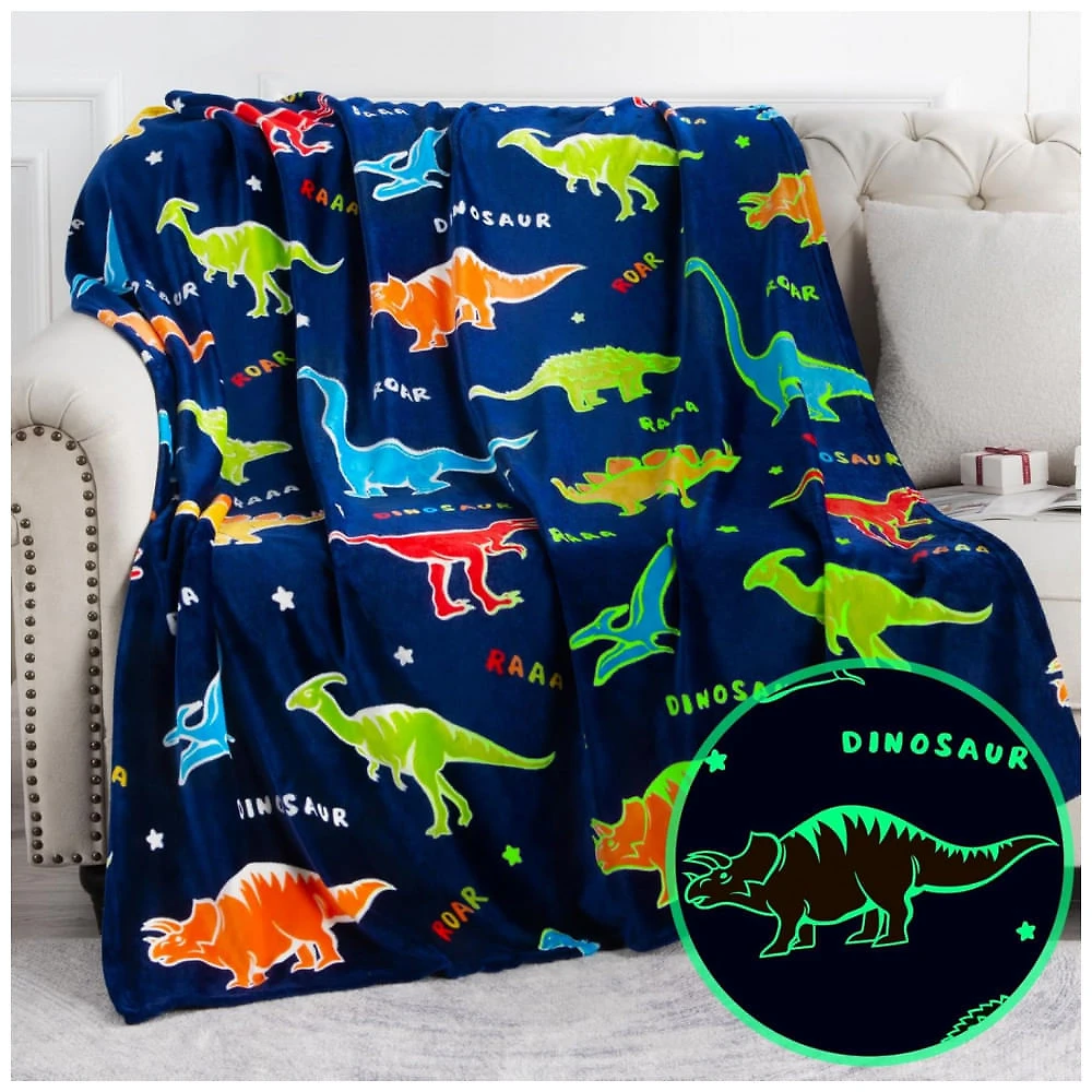 Cobertor de Dinossauro que Brilha no Escuro Presente Divertido para Meninos e Meninas - Melhor Presente de Natal, Aniversário, Levens,