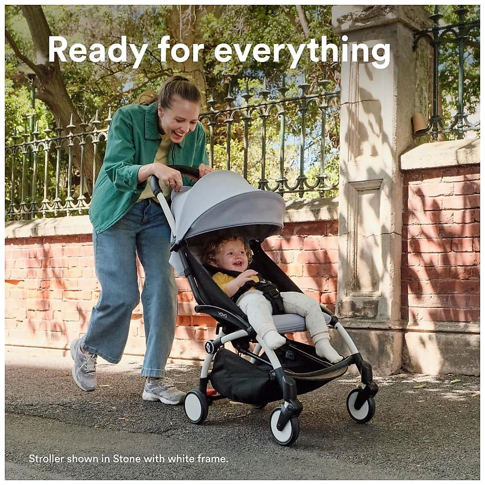 Carrinho de Bebê Stokke YOYO3 Aqua - Estrutura Preta, Dobrável Compacto, Assento Reclinável 3 Pontos, Cinto Ajustável, Leve e Portátil