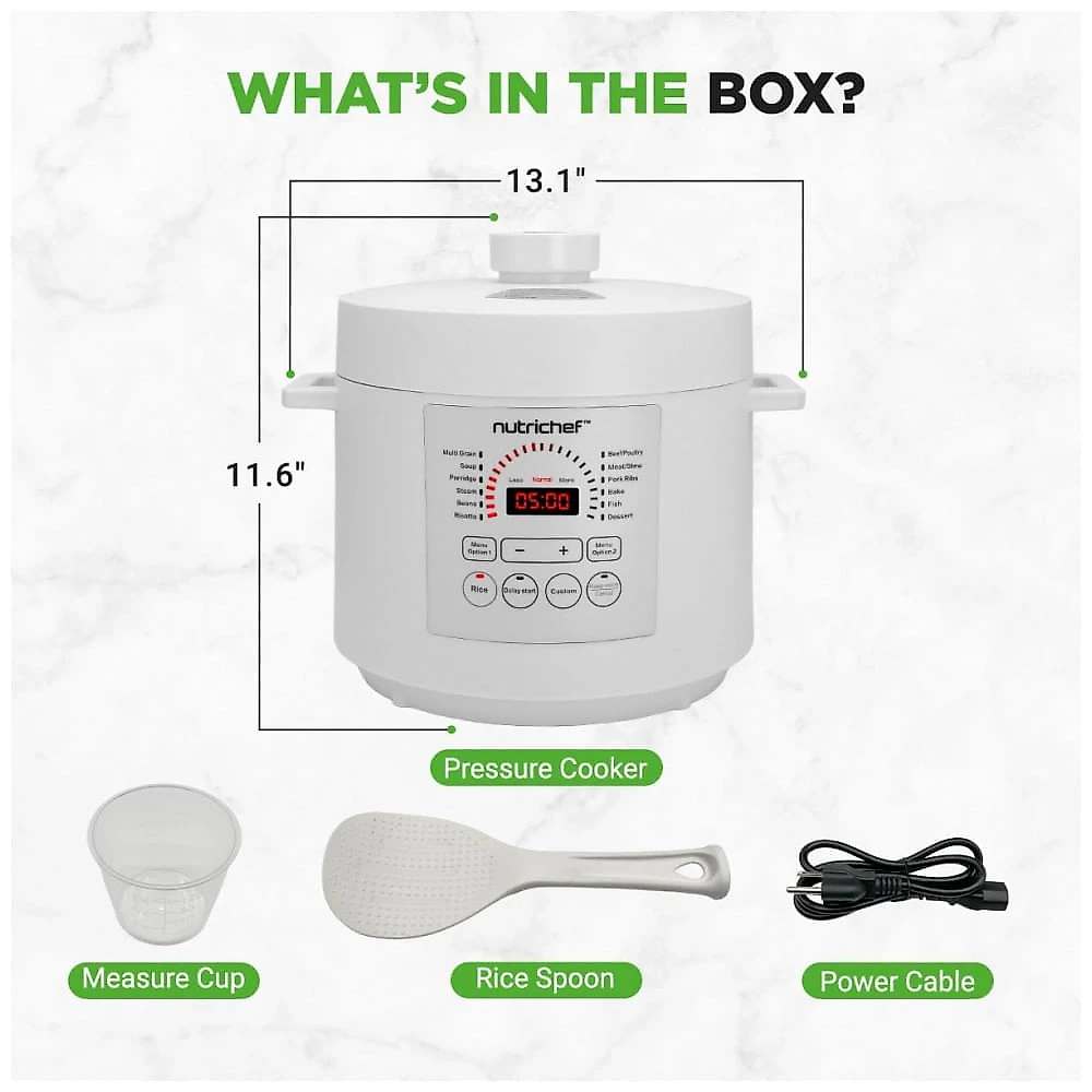 Panela de Pressão Elétrica NutriChef com Capacidade de 5,7 litros e 9 Funções Digitais Cooker de Bancada Ajuste de Tempo e Temperatura Cozinhe, Asse