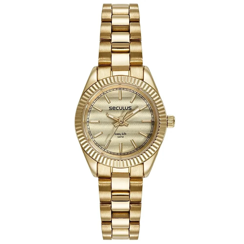 Relógio Seculus Catraca Serrilhada Dourado 77245LPSVDA1 24mm