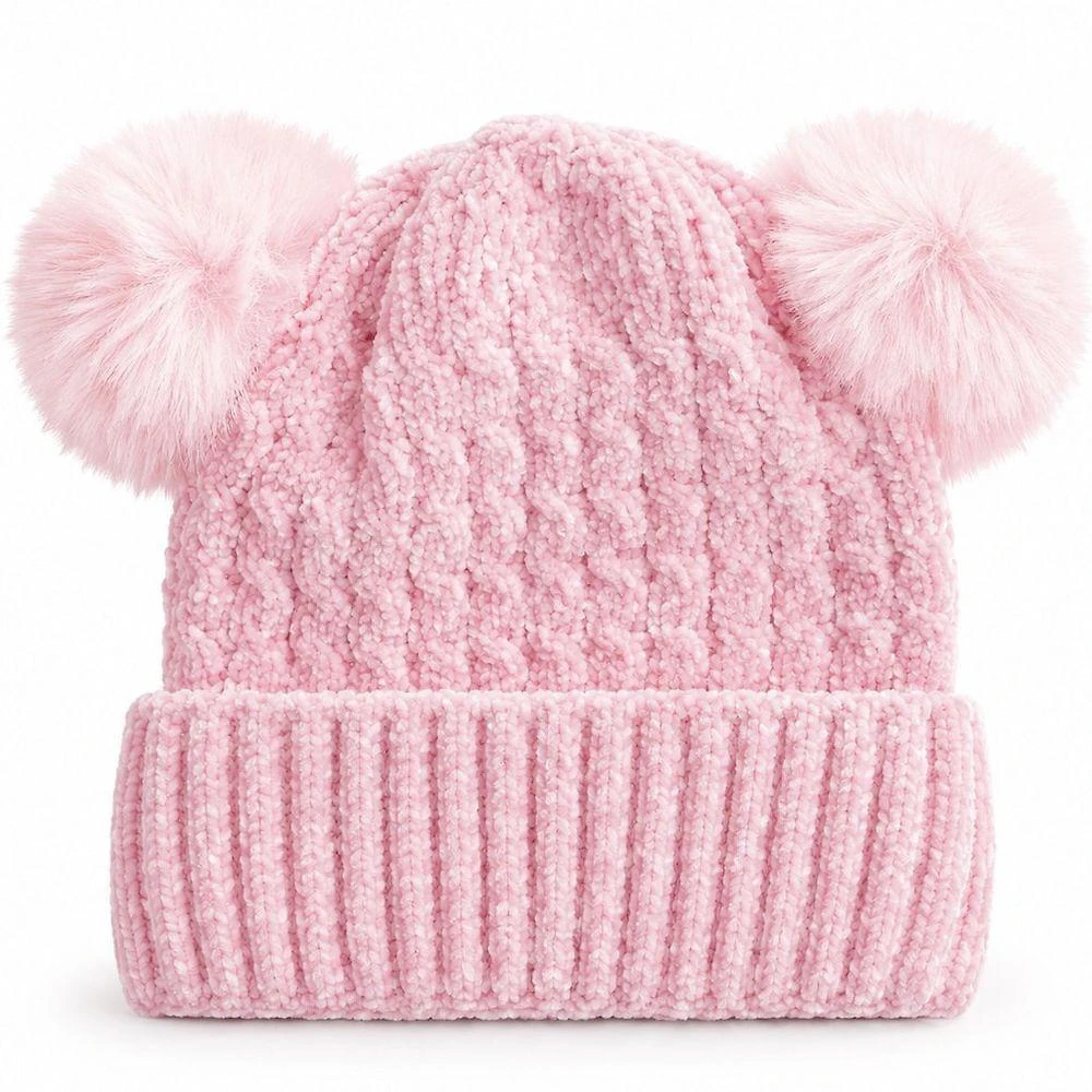 Bene Casa Gorro Pompom para Bebê com Sherpa Interna 100% Poliéster Rosa Peluciado