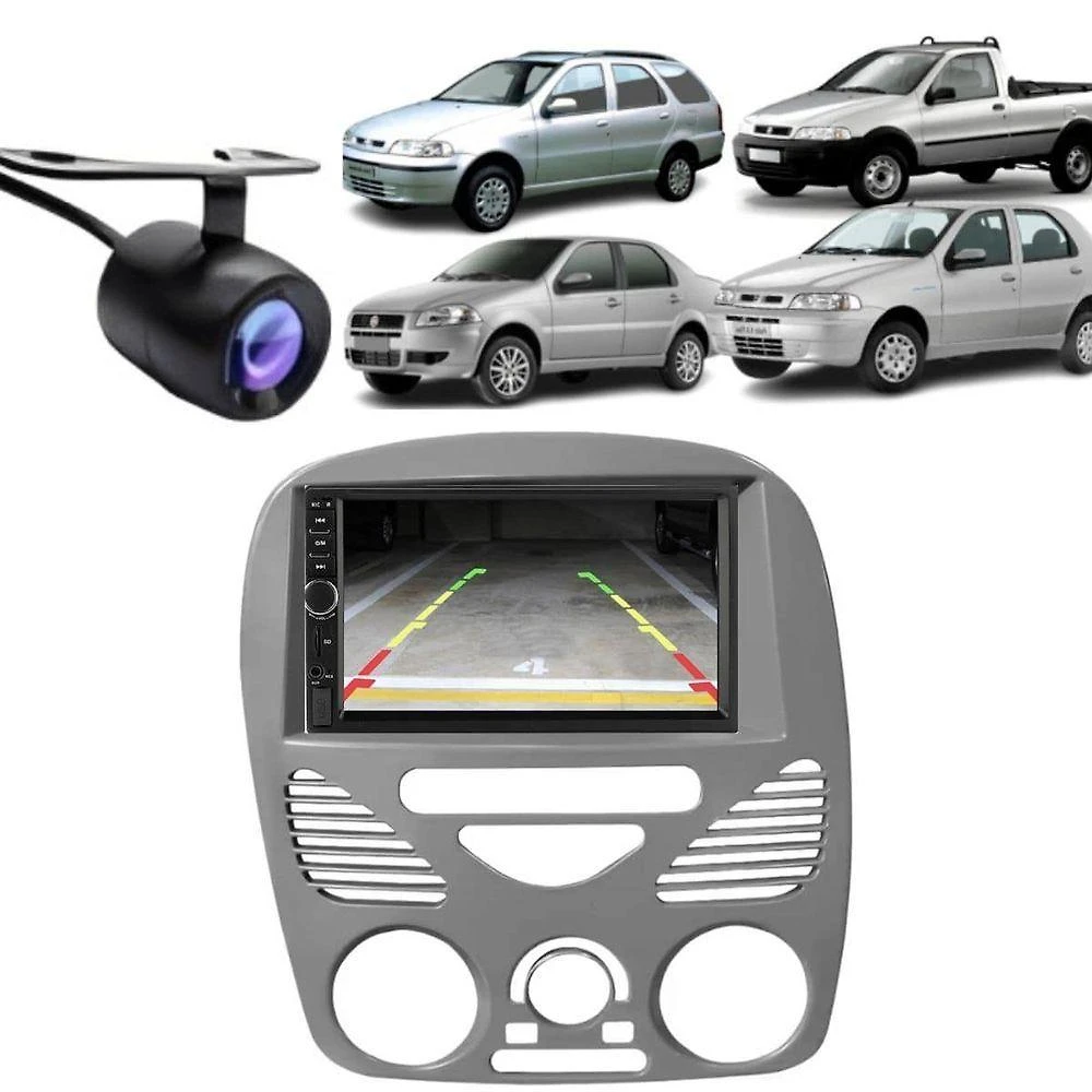 Central Multimídia 2 Din Mp5 Fiat Strada G2 Câmera Moldura Cinza