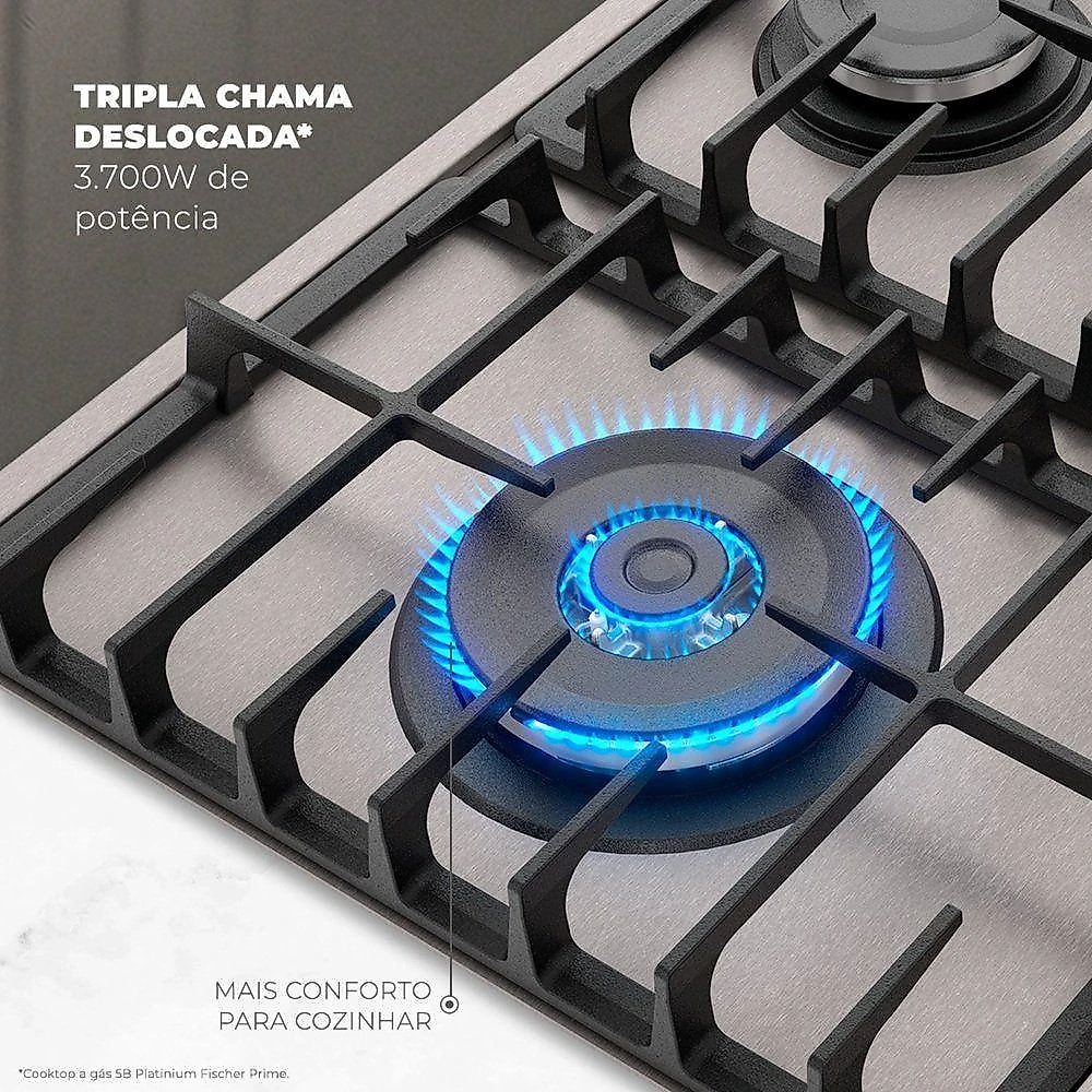 Fogão Cooktop A Gás Fischer 5 Bocas Tripla Chama Platinium Prime Bivolt
