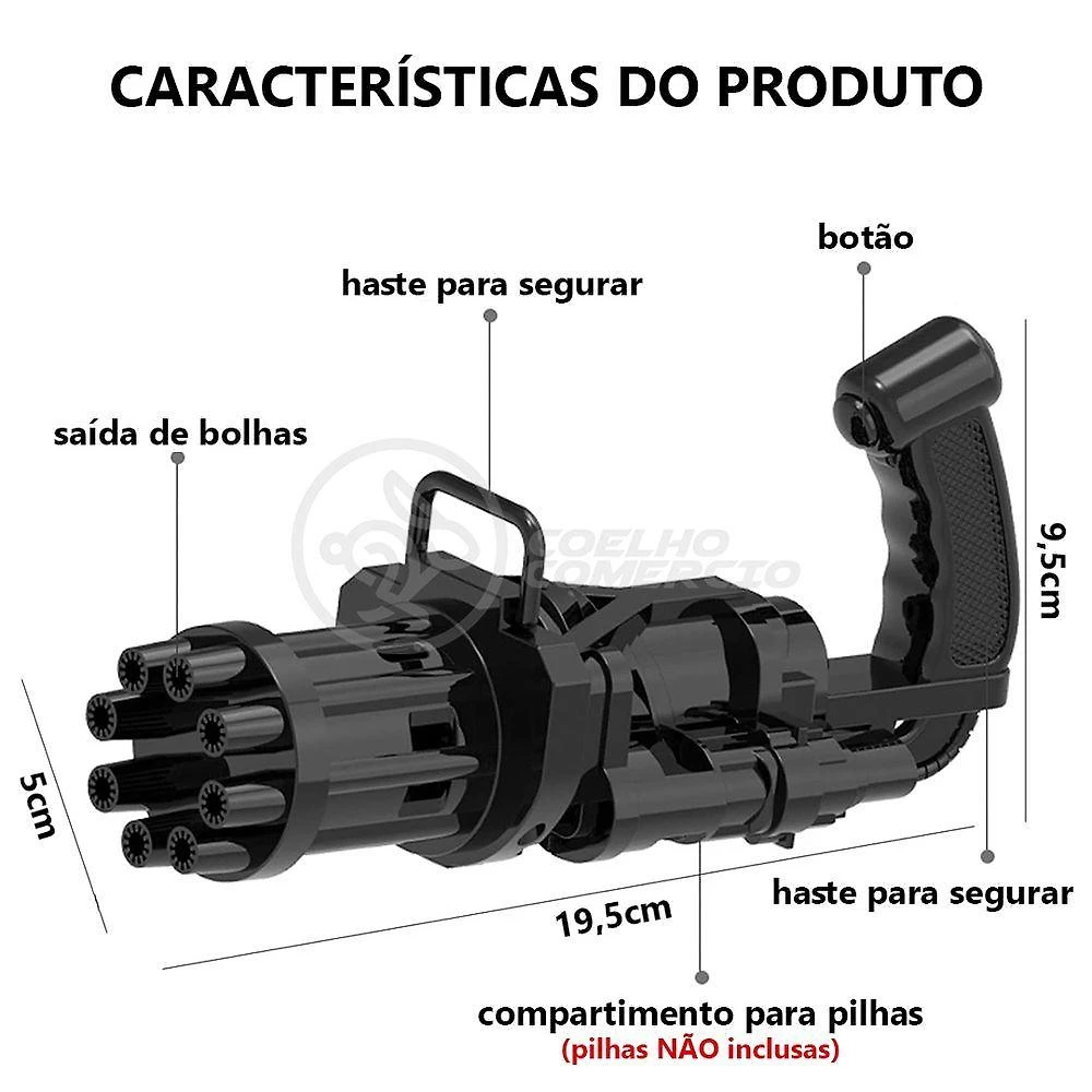 Brinquedo de Bolhas Elétrico Infantil Máquina Elétrica com 8 Saídas Preto Smart Bracelet