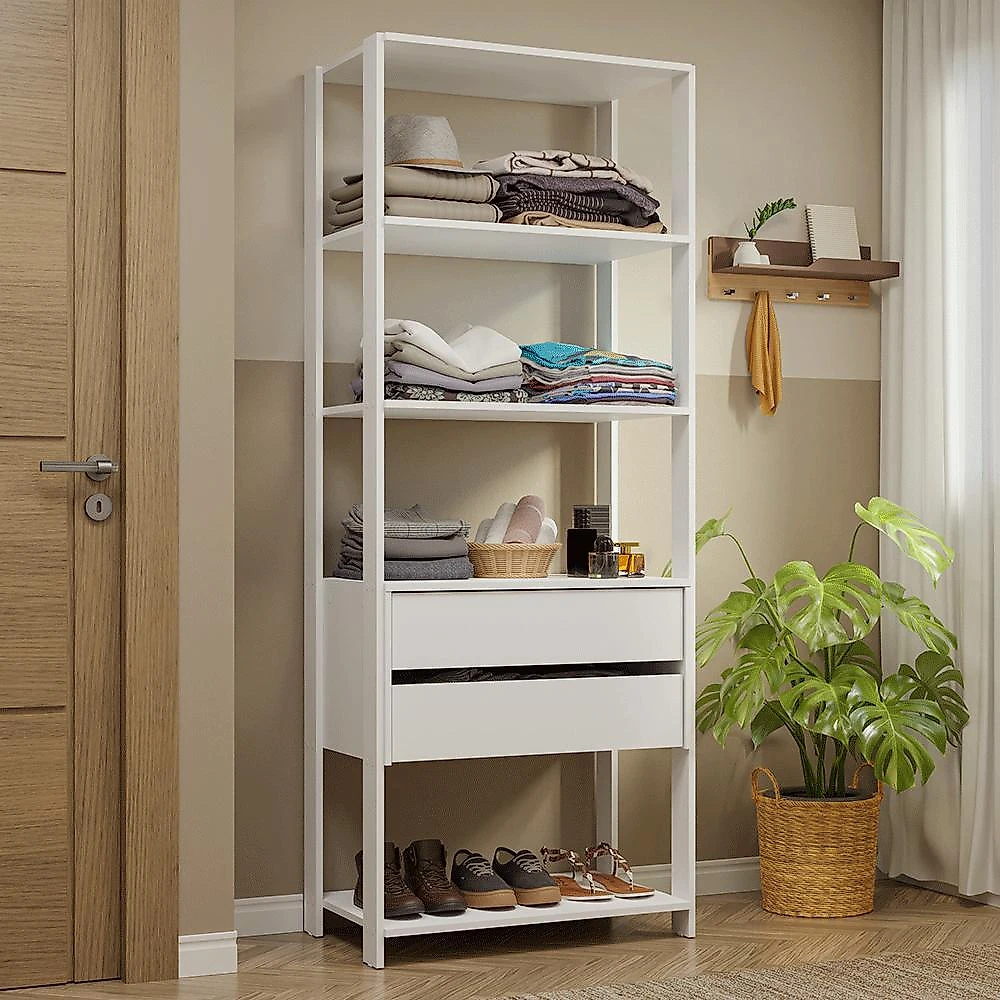 Guarda-roupa closet modulado valencia 2 gavetas 4 prateleiras 70cm madesa branco