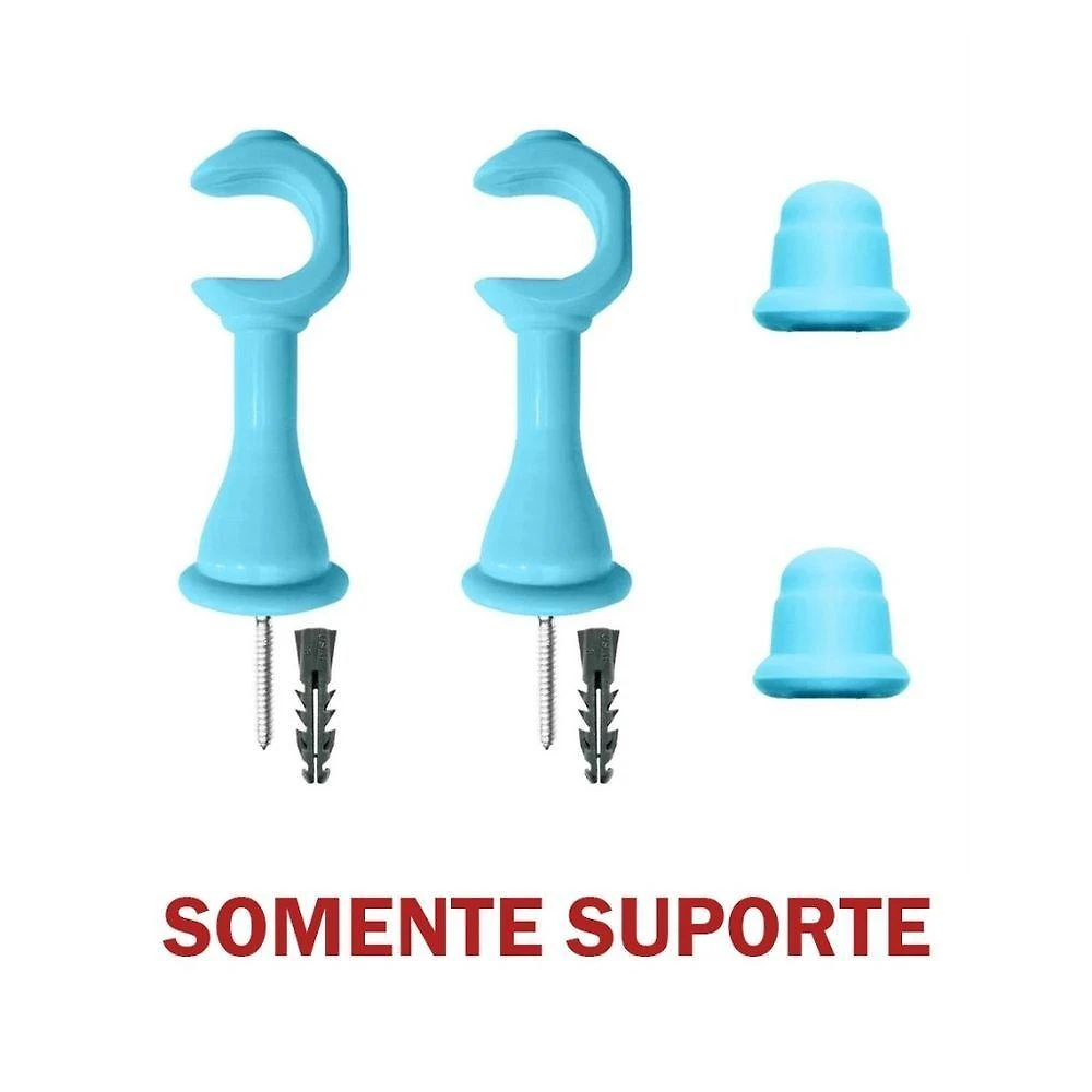Kit Varão para Cortina Simples 2 e 00m 19mm com Ponteira Suporte e Emenda Azul OEM