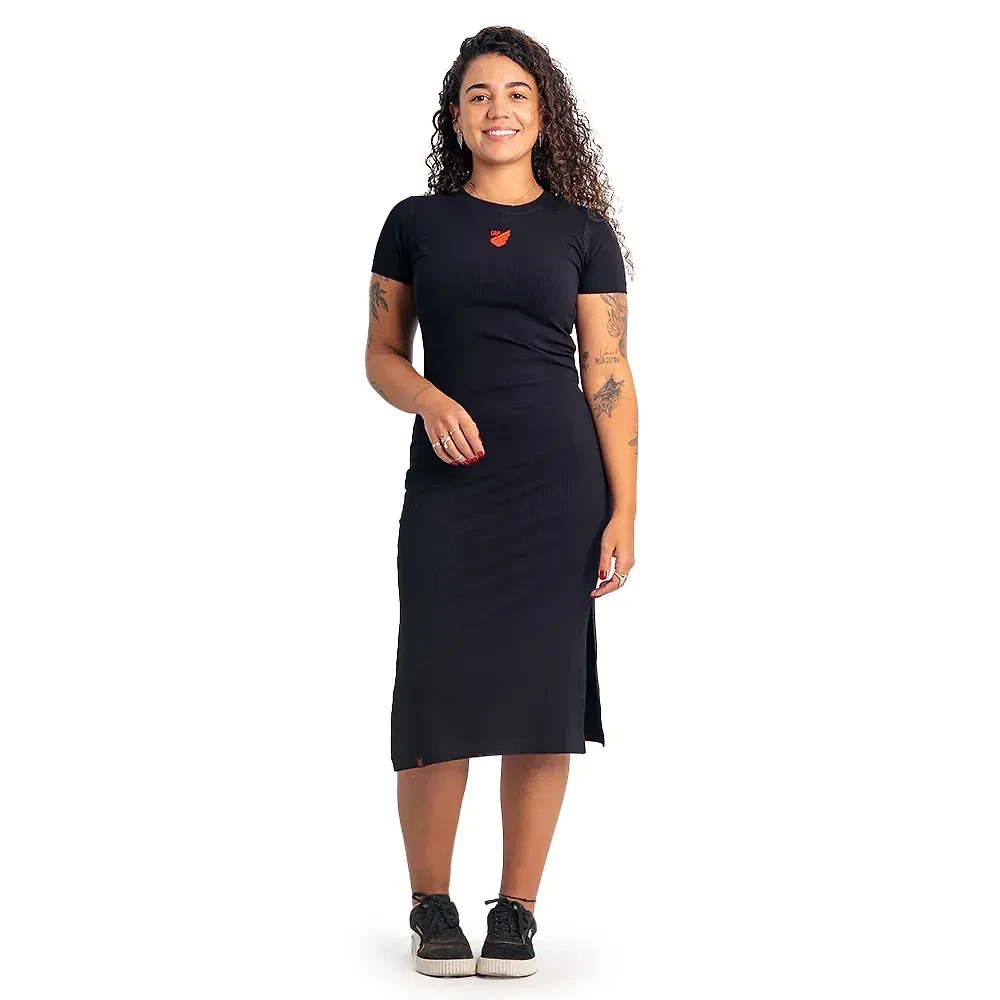 Vestido Manga Curta Canelado Athletico Preto