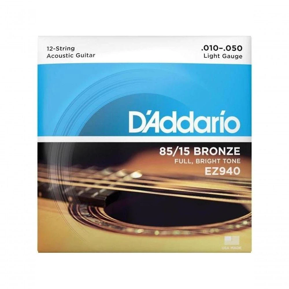 Encordoamento para Violão Aço 12 Cordas EZ940 .010-.050 Leve com Sustain Durável Bronze 85-15
