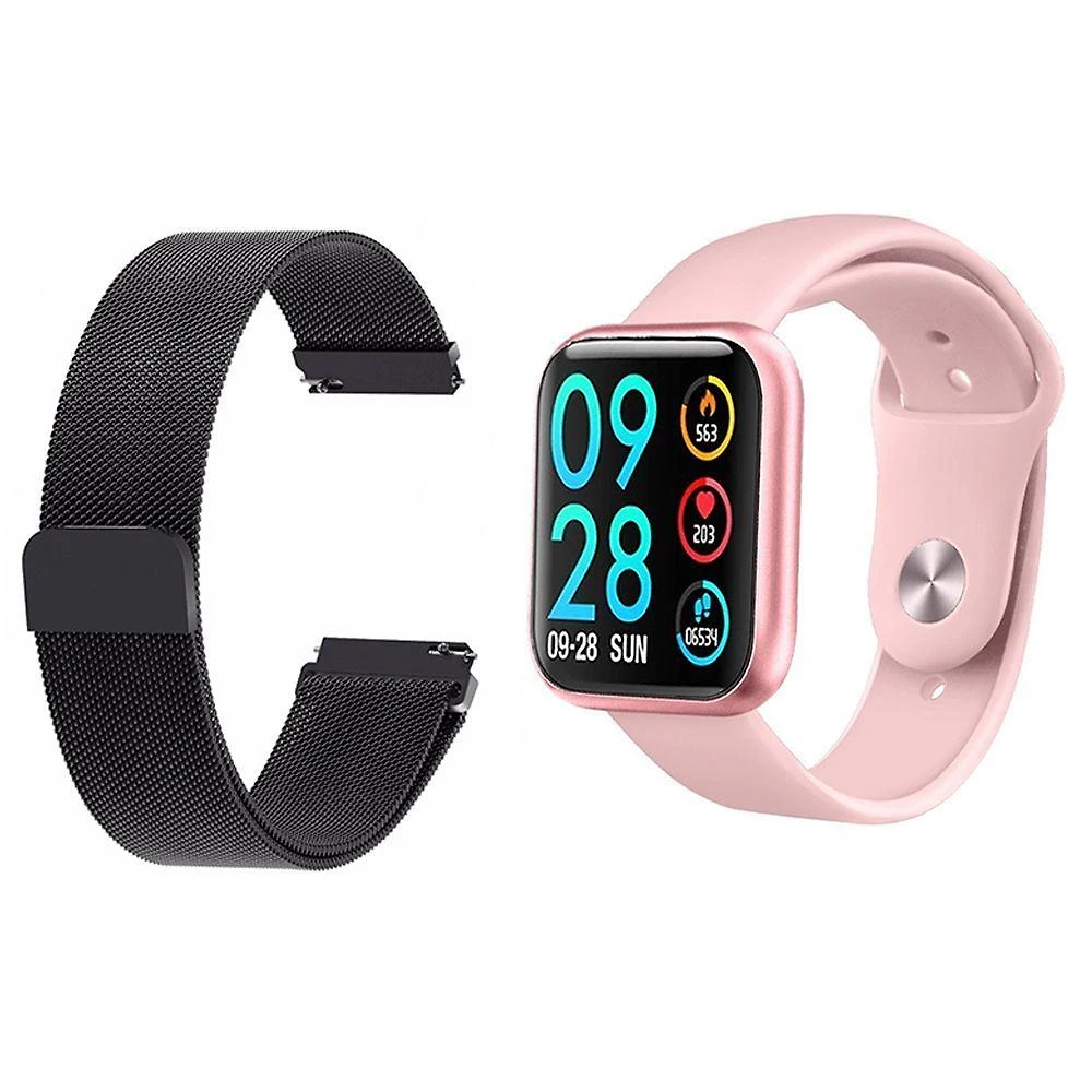 Kit 1 Smartwatch P80 Rosa Android Ios+Pulseira Preto