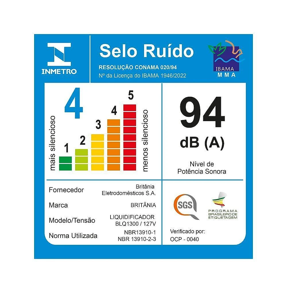 Liquidificador Britânia BLQ1300V Fortis Turbo 1400W 3L 110V