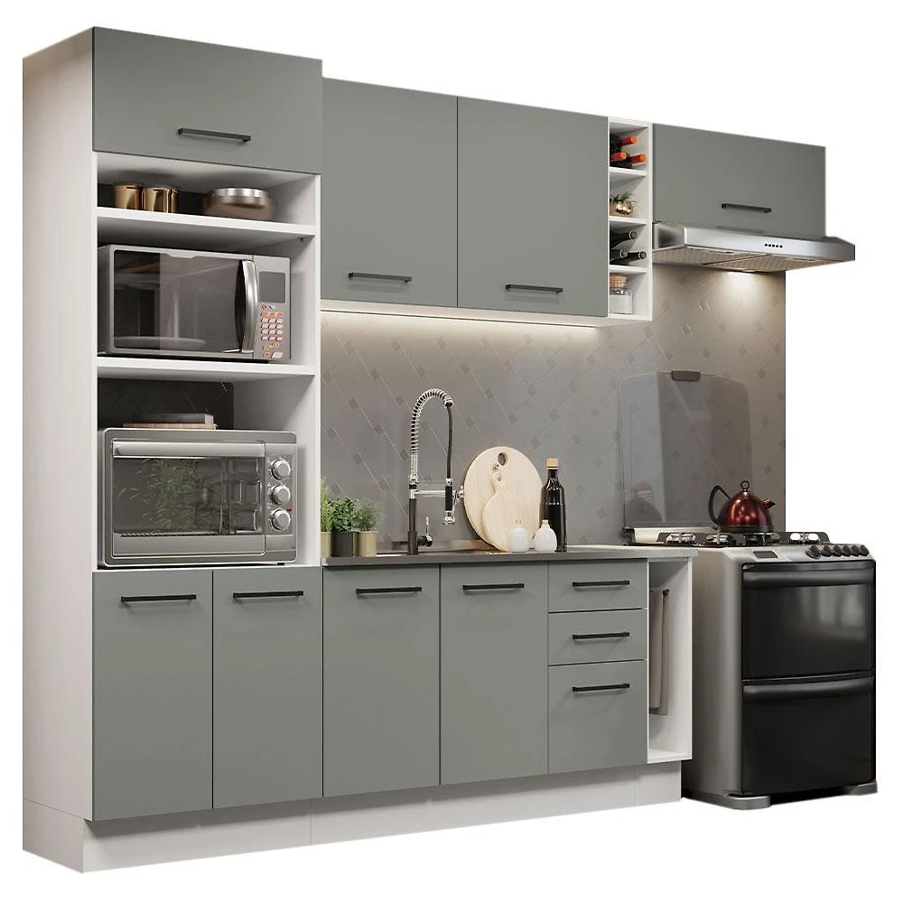 Cozinha completa madesa agata 290003 com armário e balcão (sem tampo e pia) - branco/cinza