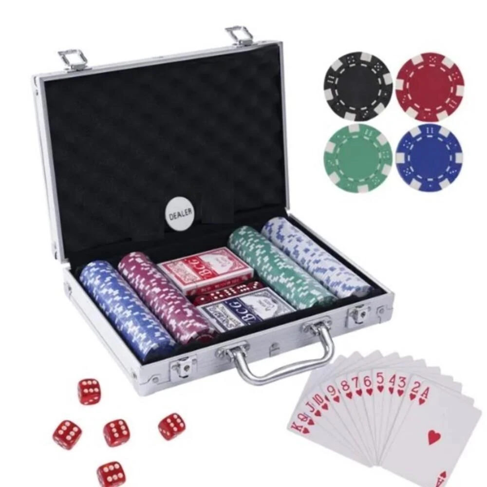 Jogo de Poker Maleta 200 Fichas Profissional Alumínio Preto Poker 200 FICHAS