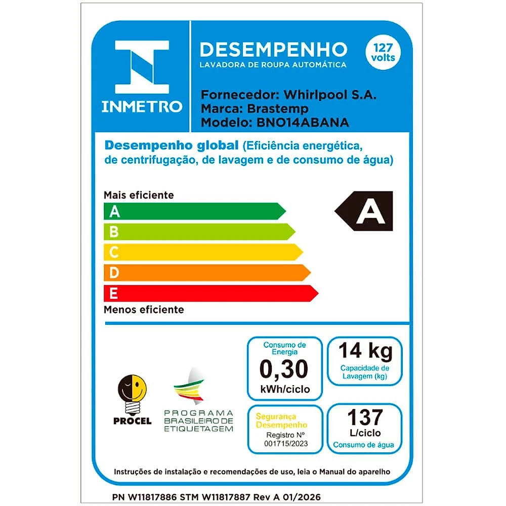 Lava e Seca Brastemp 14 kg/8 kg Lavagem e Secagem Inteligentes, Branca BNO14AB Branco - 110V