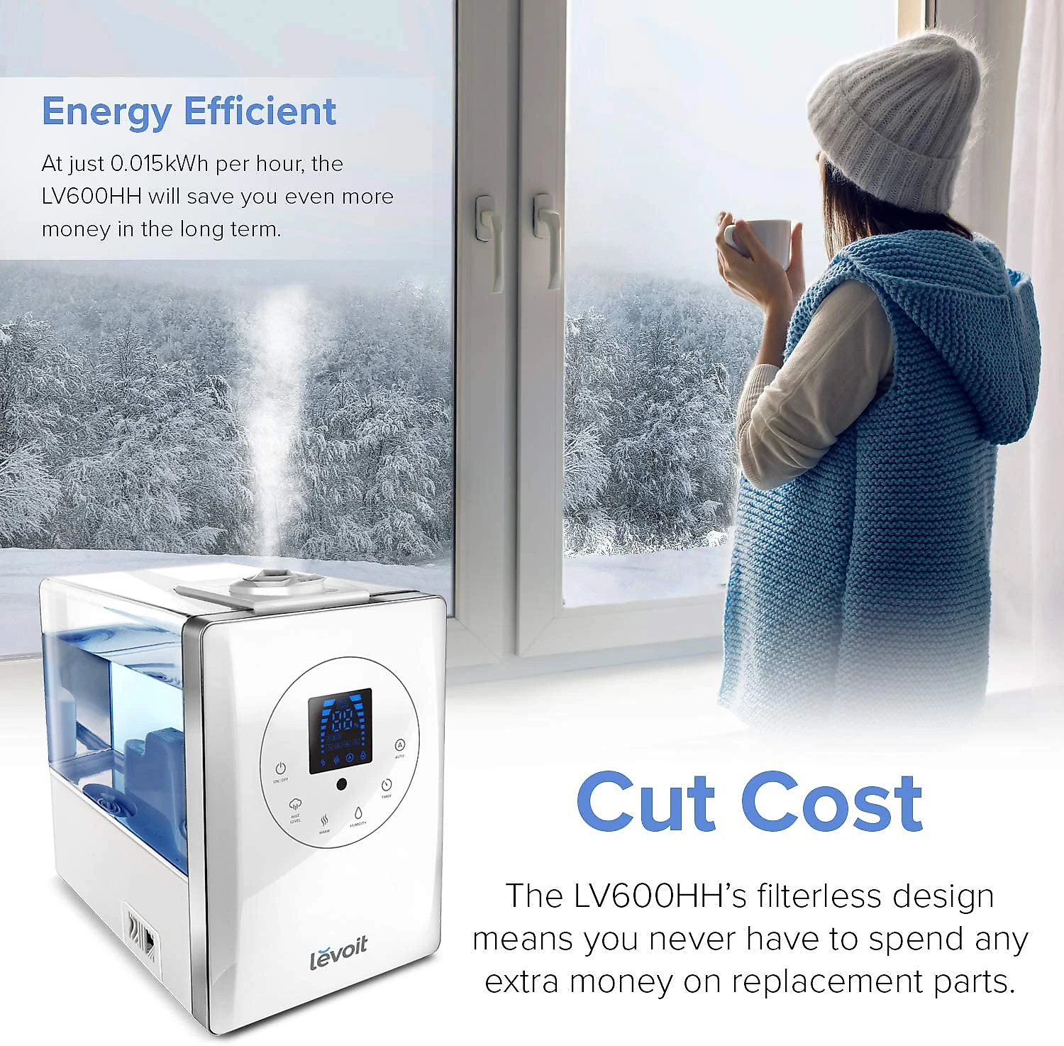 LEVOIT Umidificador/Evaporador Elétrico, 6 L, alcance de 70 m2, c/ controle remoto e aromaterapia, branco.