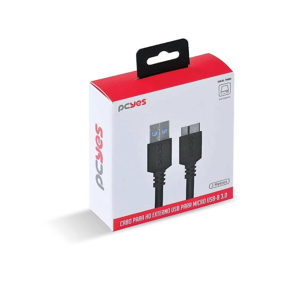 Cabo para HD Externo USB a 3.0 Macho para Micro USB B 3.0 2M Cobre Puro Pcyes
