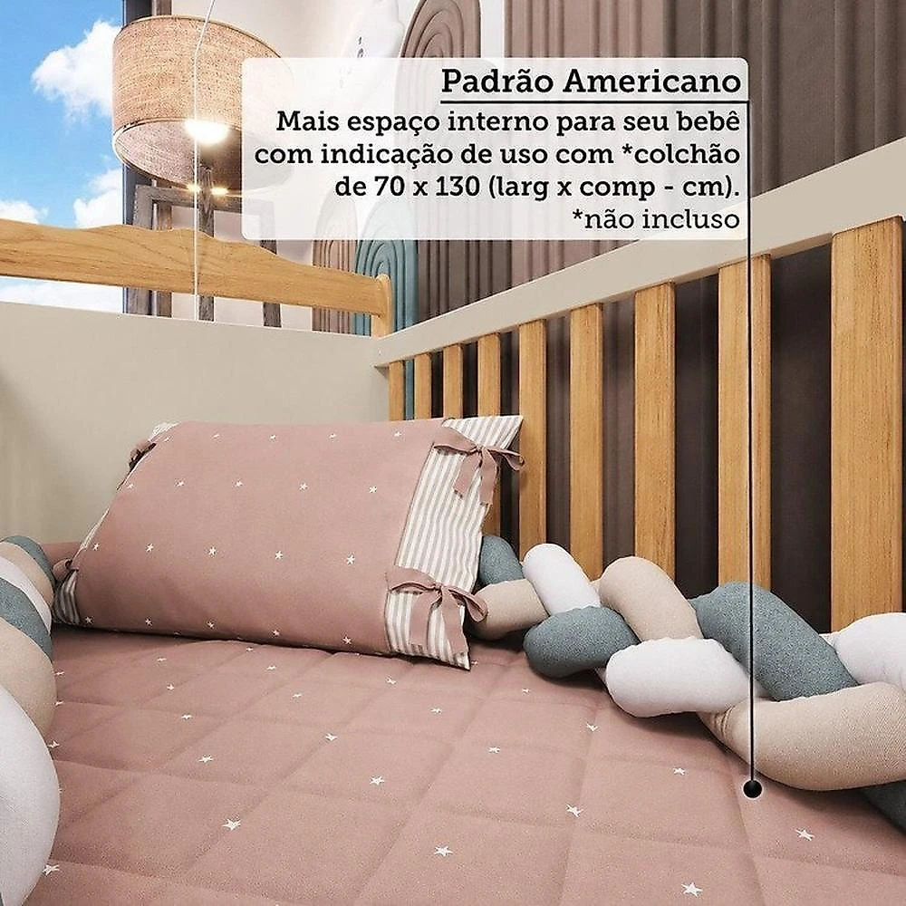 Quarto de Bebê Completo Berço 3 em 1, Cômoda e Guarda Roupa MDF Nina Espresso Móveis Branco/Amê Off White/Amêndoa