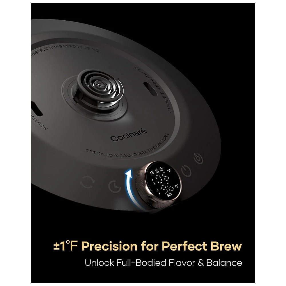 Chaleira elétrica pescoço de ganso Cocinare FLOW M9 0,9 L inox, controle de temperatura, 1200W, 110V, Wave