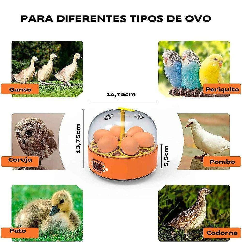 Chocadeira Mini Incubadora Lorben Semiautomática Rotação Automática Amarelo