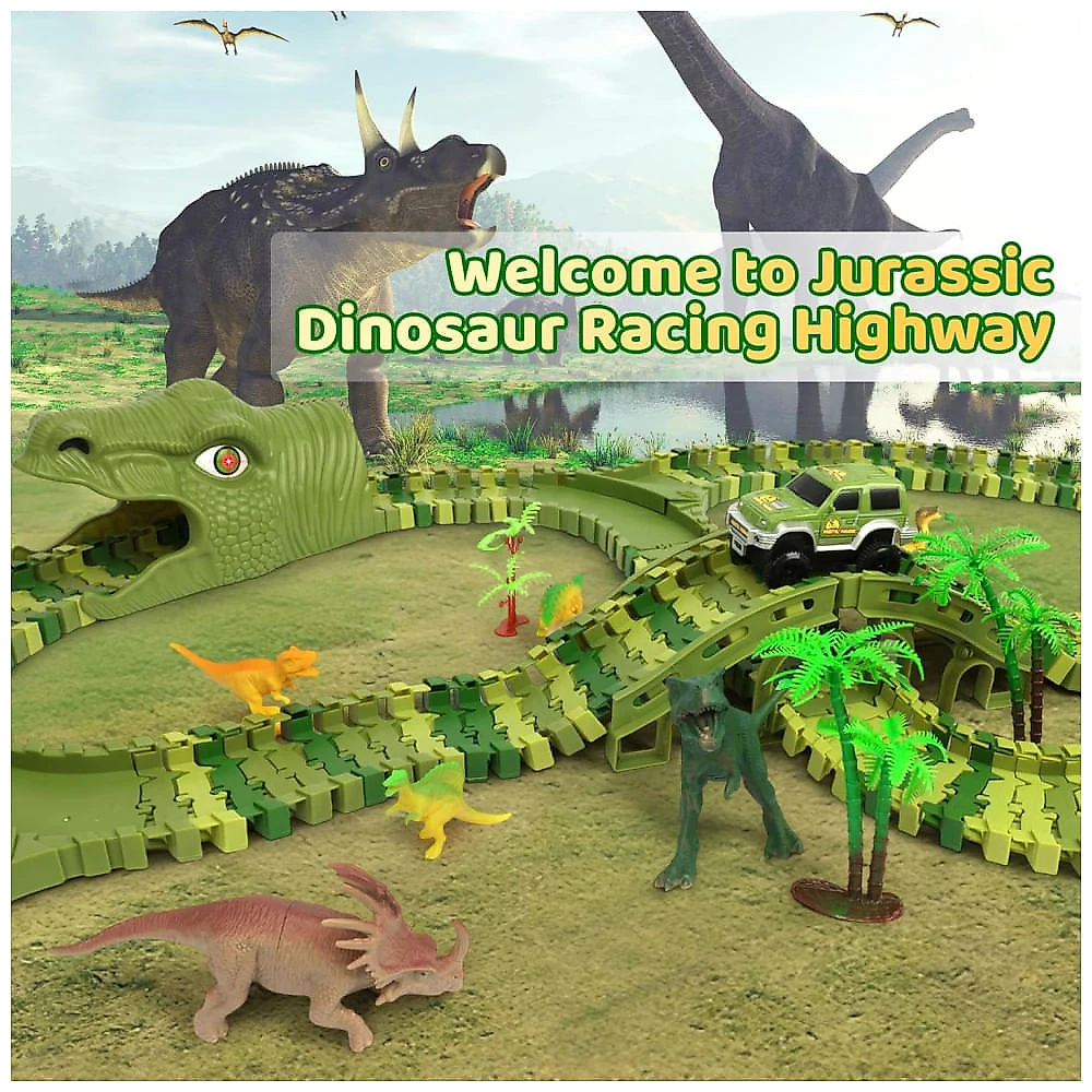 Brinquedos de Dinossauros para Crianças 266 Peças Crie um Mundo dos Dinossauros com Pistas de Corrida, great dachong
