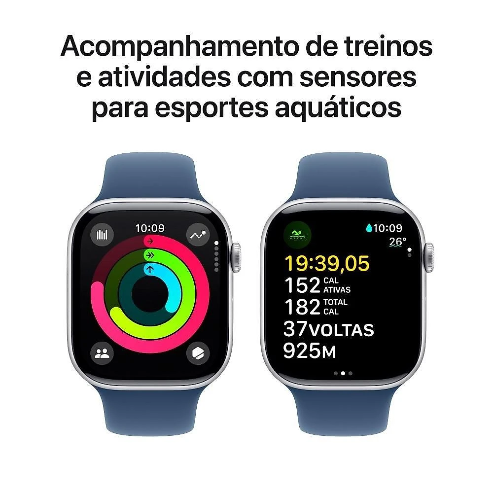 Apple Watch Series 10 GPS + Cellular, Caixa Prateada de Alumínio de 46 mm, Pulseira Esportiva Denim, Tamanho M/G - MWY13AM/A