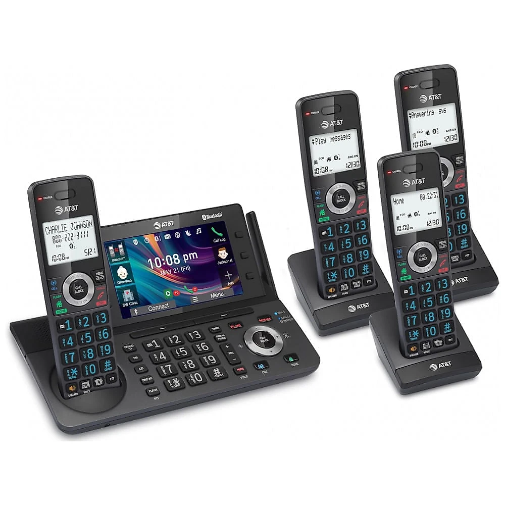 Telefone Sem Fio AT&T DLP73490 Grafite/Preto 4 Handsets DECT 6.0 com Tela Colorida 5", Bloqueador Inteligente, Connect to Cell Bluetooth