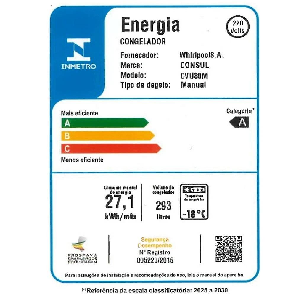 Freezer Vertical Consul CVU30MB, 293 Litros, Branco - 220V 220 Volts