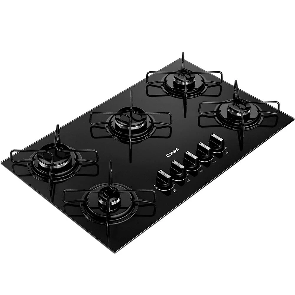 Cooktop 5 Bocas CD075BE a Gás Mesa de Vidro Temperado Consul