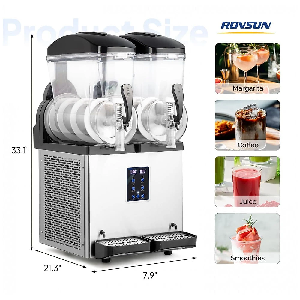 Máquina de Slush Raspadinha ROVSUN 30L Duplo Tanque Comercial Inox 1000W 110V